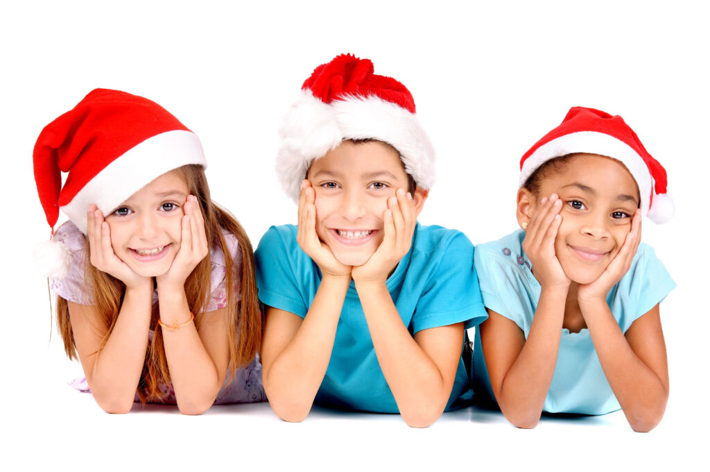 Little,Kids,With,Christmas,Hats,Isolated,In,White